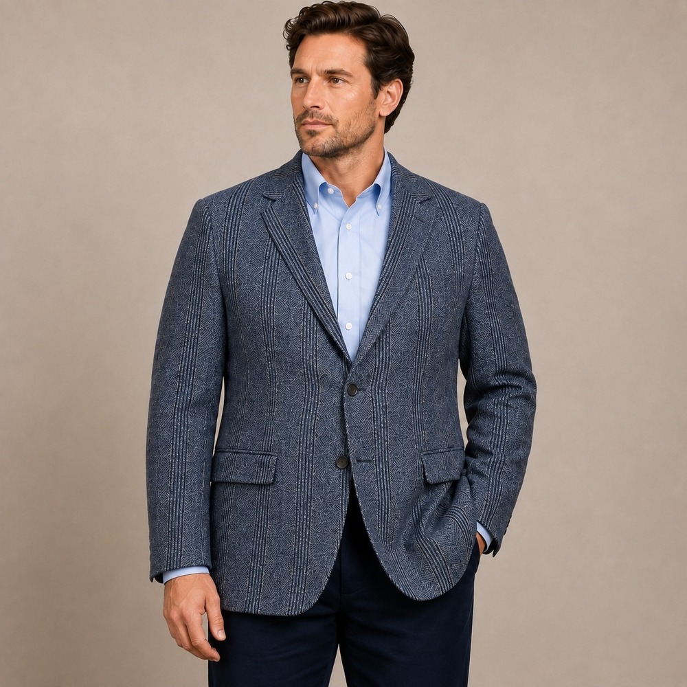 Imperial by Haggar Men's 44L Gray 100% Wool Tweed Herringbone Blazer Old Money